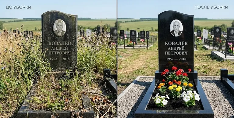 Уборка могилы до и после — ухоженный участок в Ярославле