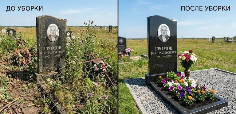 Уборка участка с обелиском до и после в Ярославле