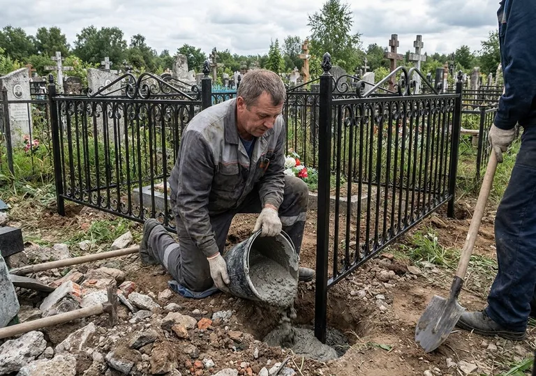 Установка ограды бетонированием ножек в грунт в Ярославле