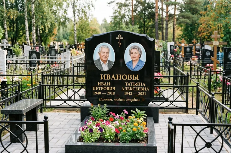 Двойной памятник с оградой и благоустройством в Ярославле