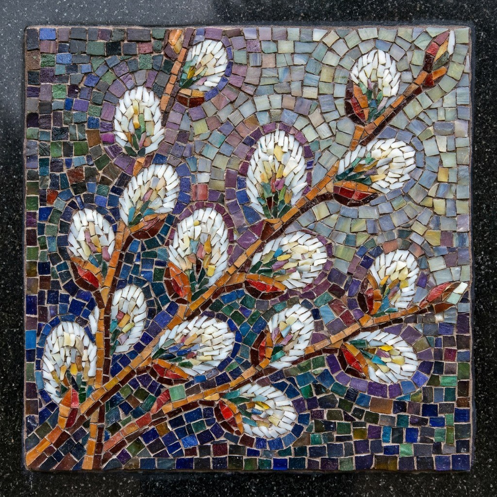 Мозаика на памятник: ветка вербы — весенняя верба