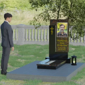 Комбинированный вертикальный памятник с крестом для одного - П005