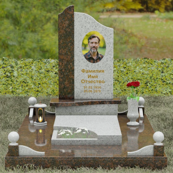 Памятник асимметричной формы с плавными волнами, гранит Мансуровский, вид 2