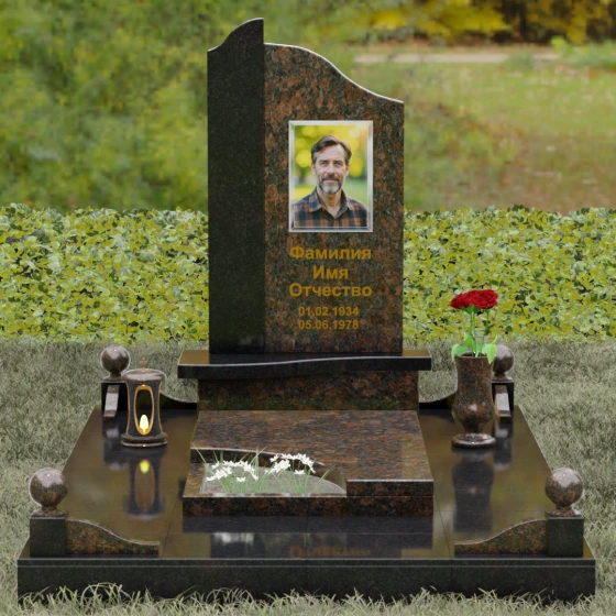 Памятник асимметричной формы с плавными волнами, гранит Дымовский, вид 2
