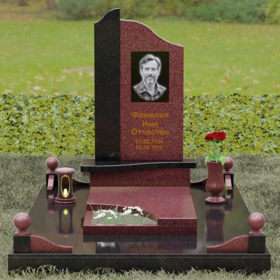 Памятник асимметричной формы с плавными волнами, гранит Лезниковский, вид 2