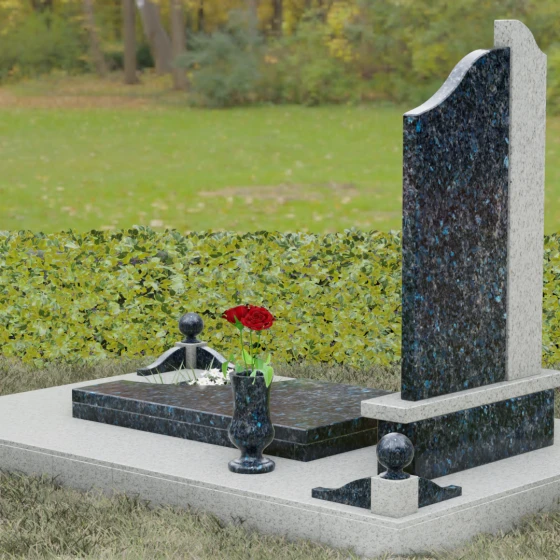 Памятник асимметричной формы с плавными волнами, гранит Блю Перл, вид 3