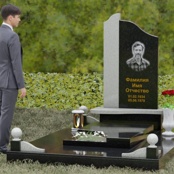 Памятник асимметричной формы с плавными волнами, гранит Габбро-диабаз, вид 4