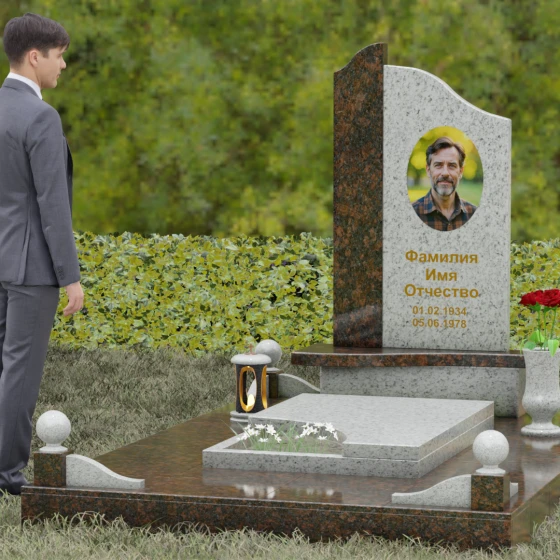 Памятник асимметричной формы с плавными волнами, гранит Мансуровский, вид 4