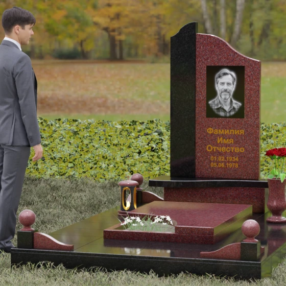 Памятник асимметричной формы с плавными волнами, гранит Лезниковский, вид 4