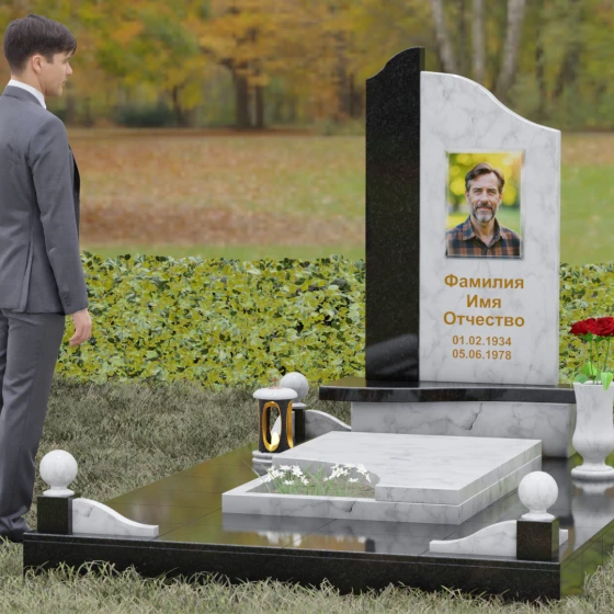 Памятник асимметричной формы с плавными волнами, мрамор Тассос, вид 4