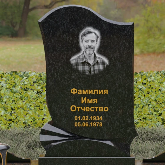 Гранитный монумент с веерным орнаментом и волной, гранит Габбро-диабаз