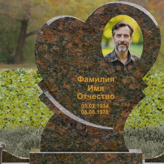 Мемориал в форме сердца с резными элементами, гранит Дымовский