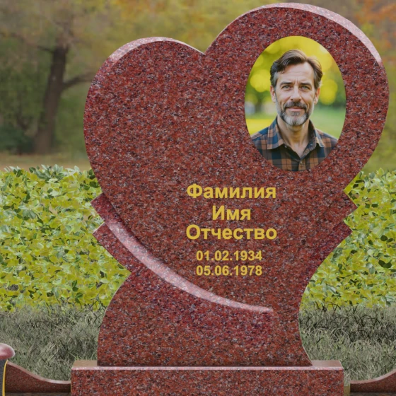 Мемориал в форме сердца с резными элементами, гранит Лезниковский
