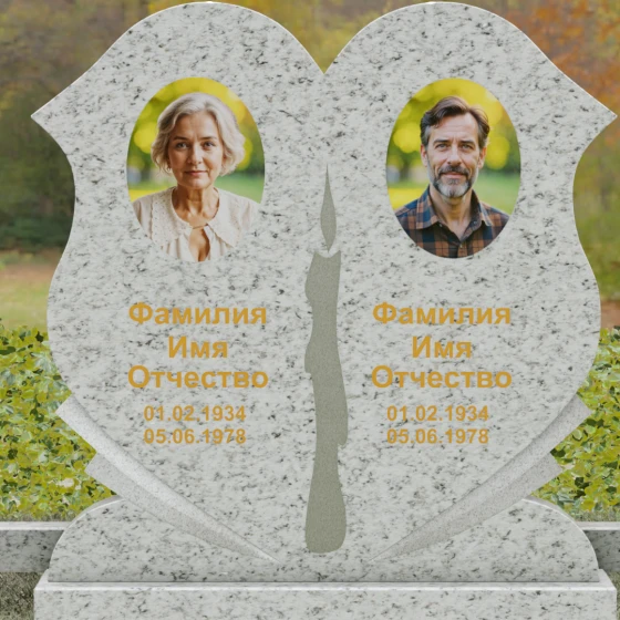 Горизонтальный двойной памятник-сердце из гранита, гранит Мансуровский
