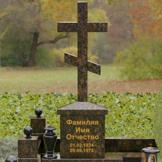Гранитный памятник-крест восьмиконечный с шарами, гранит Дымовский