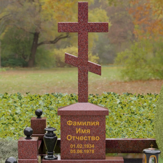 Гранитный памятник-крест восьмиконечный с шарами, гранит Лезниковский