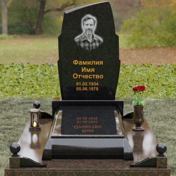 Вертикальный гранитный памятник с диагональным срезом, гранит Габбро-диабаз, вид 2