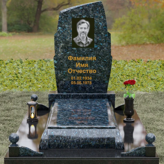 Вертикальный гранитный памятник с диагональным срезом, гранит Блю Перл, вид 2