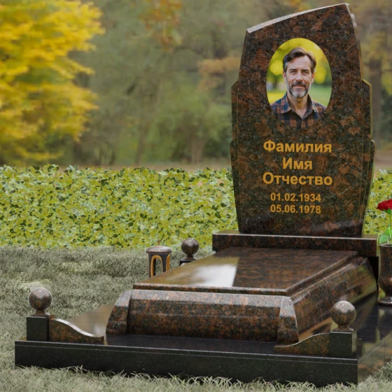 Вертикальный гранитный памятник с диагональным срезом, гранит Дымовский, вид 4