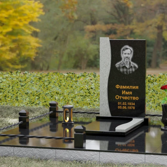 Гранитный памятник с S-образной волной, гранит Габбро-диабаз, вид 4