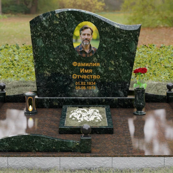 Надгробие из Гранита с волной и полировкой, гранит Балтик грин, вид 2