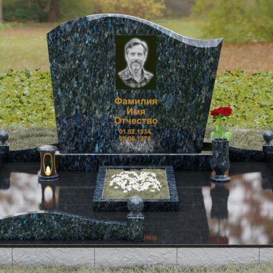 Надгробие из Гранита с волной и полировкой, гранит Блю Перл, вид 2