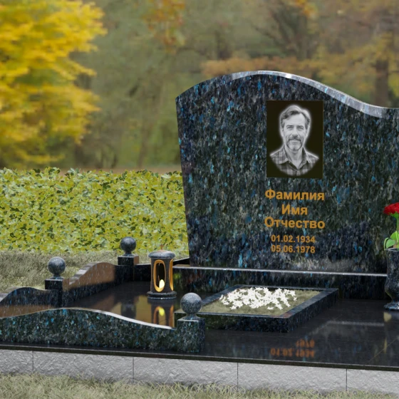 Надгробие из Гранита с волной и полировкой, гранит Блю Перл, вид 4