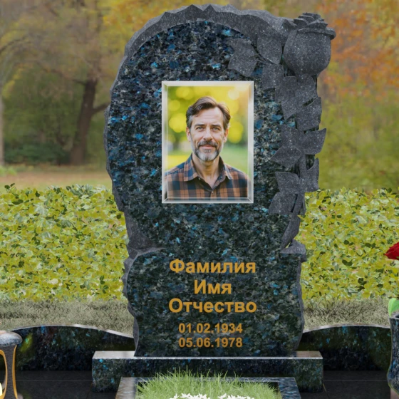 Ритуальное изделие из Гранита с рельефной розой, гранит Блю Перл