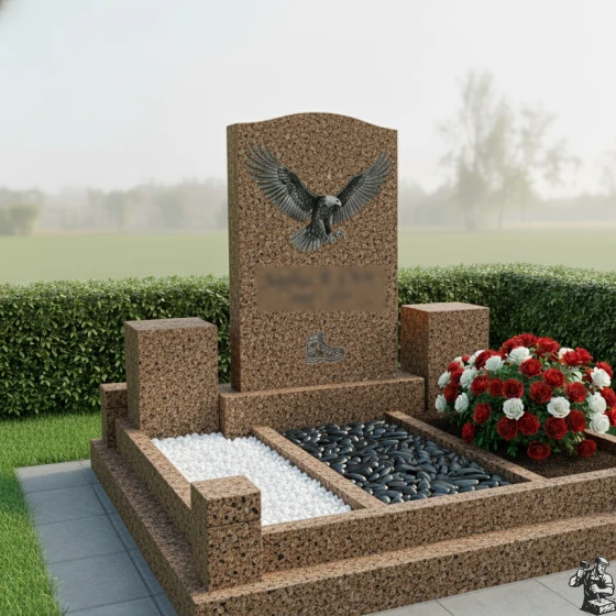 Гранитный памятник с барельефом орла, гранит Дымовский