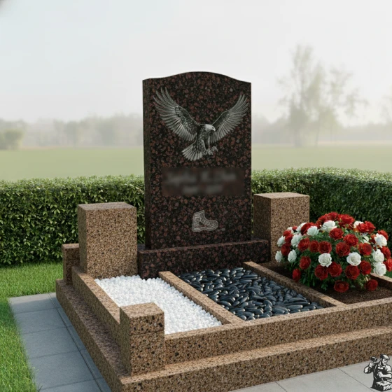 Гранитный памятник с барельефом орла, гранит амфиболит