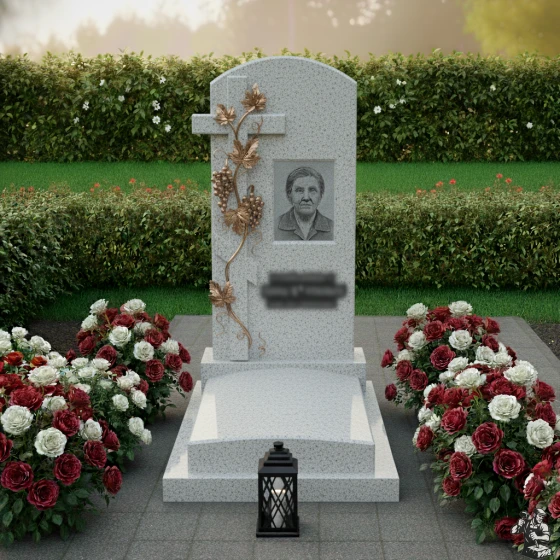 Гранитный мемориальный комплекс с крестом и виноградной лозой, гранит Мансуровский