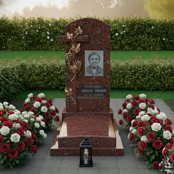 Гранитный мемориальный комплекс с крестом и виноградной лозой, гранит Лезниковский