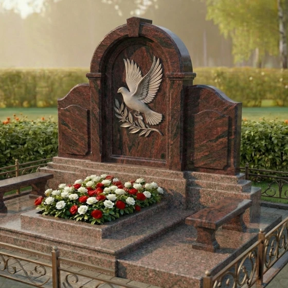 Комбинированный памятник с аркой и голубем, гранит Лезниковский