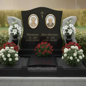 Элитный гранитный православный вертикальный памятник с крестом - ПН199