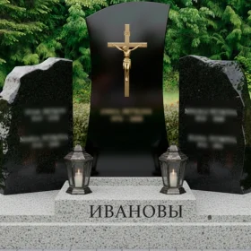 Гранитный вертикальный памятник-комплекс для двоих с крестом - ПН212