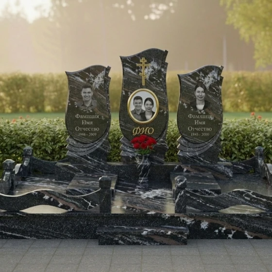 Православный тройной гранитный монумент, гранит амфиболит