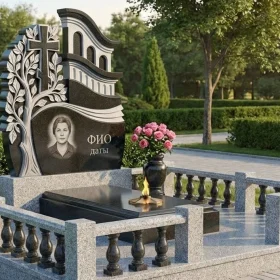 Элитный гранитный вертикальный памятник с крестом - ПН438
