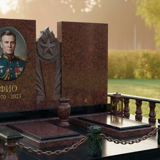 Горизонтальный гранитный памятник со звездой, гранит Лезниковский