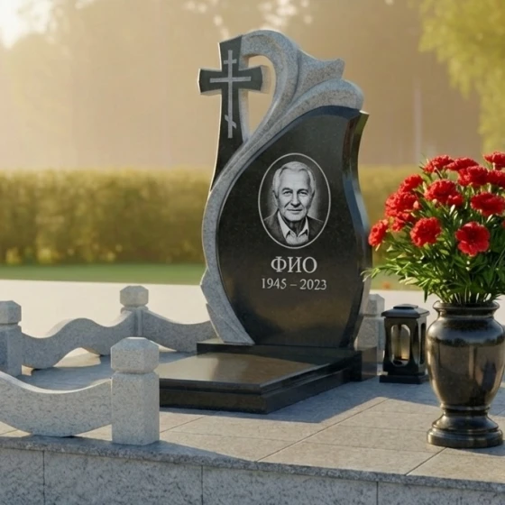 Православный памятник с крестом-волной, гранит Габбро-диабаз
