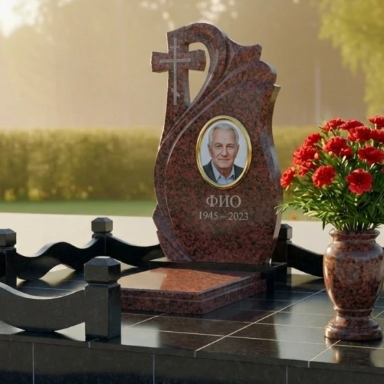 Православный памятник с крестом-волной, гранит Лезниковский