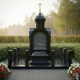 Православный гранитный вертикальный мемориальный комплекс - ПН531