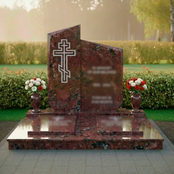 Мемориальный комплекс с православным крестом, гранит Лезниковский