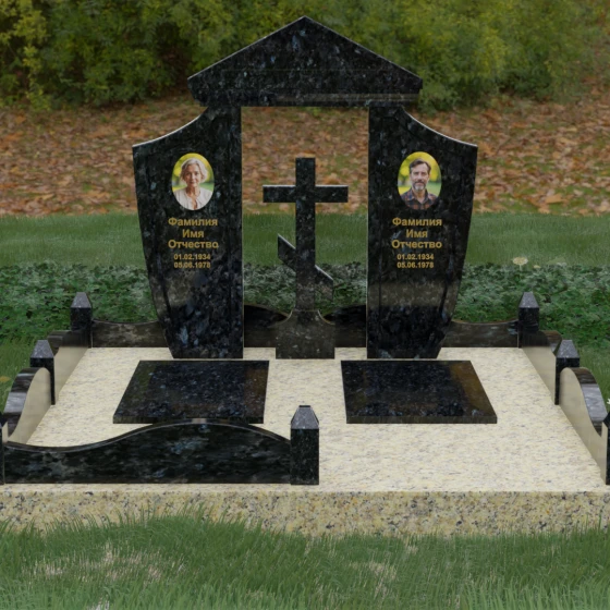 Мемориальная арка с православным крестом, гранит Блю Перл
