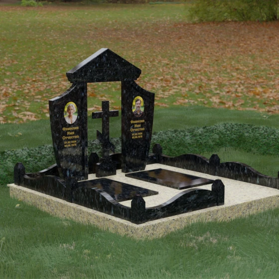 Мемориальная арка с православным крестом, гранит Блю Перл
