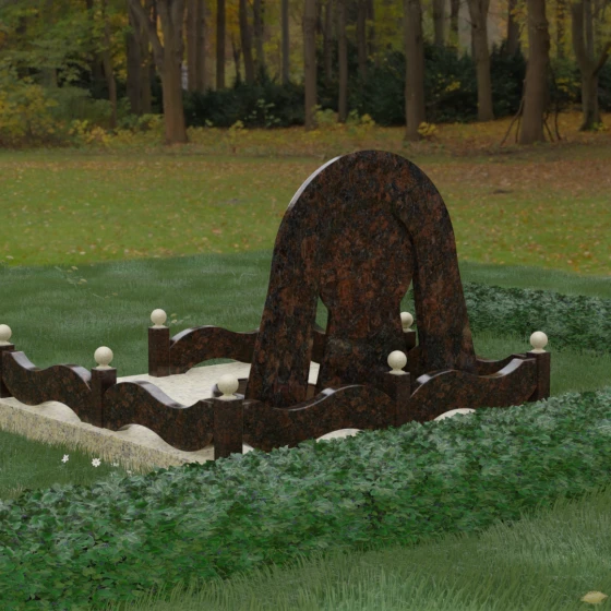 Памятник-портал с круглой аркой из гранита и мрамора, гранит Дымовский, вид 3
