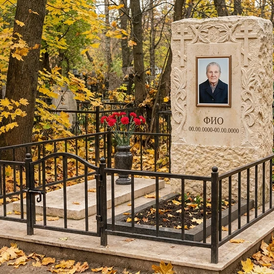 Памятник из светлого известняка с цветами