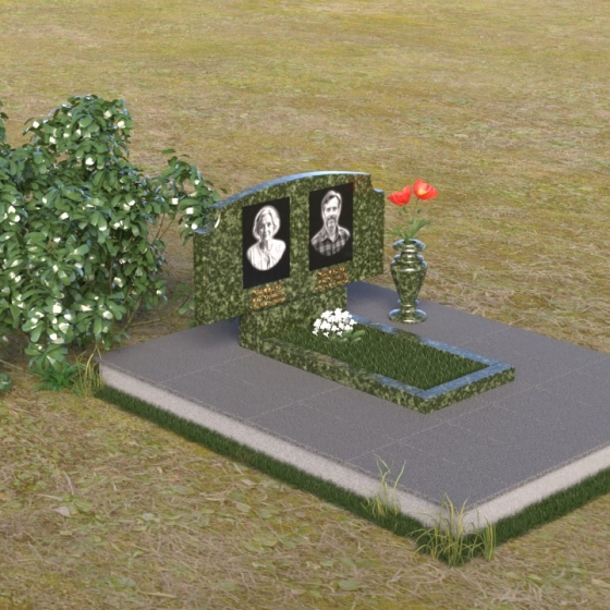 Мемориал с плавной линией горизонта, гранит Балтик грин, вид 2