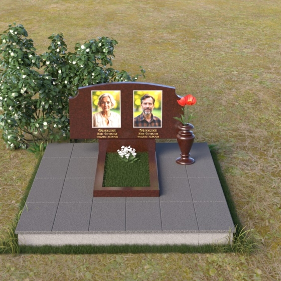 Мемориал с плавной линией горизонта, гранит Лезниковский, вид 3