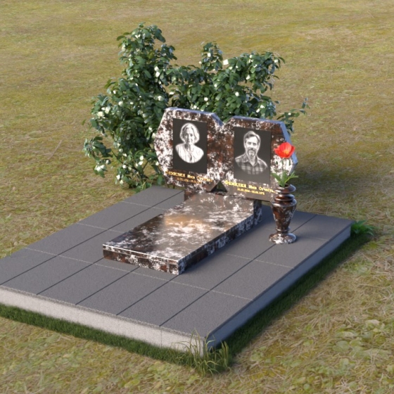 Гранитный памятник из двух частей с шестиугольным верхом, гранит амфиболит