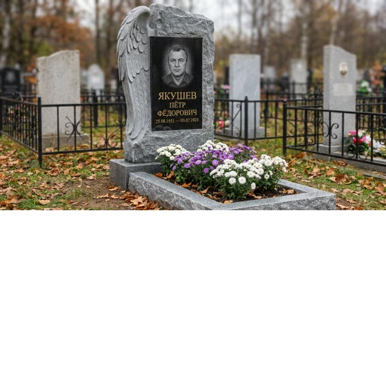 Комбинированный памятник волнообразный с оградой из гранита